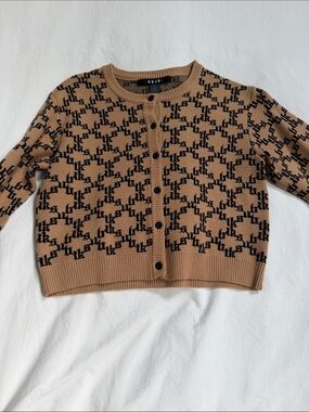 Ksubi Camel and Black Logo Jacquard Button-Front Cardigan